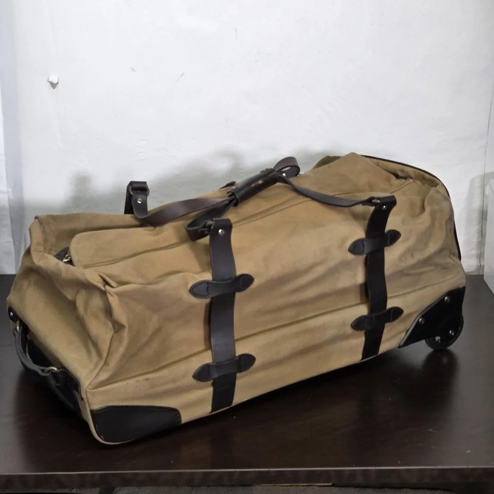 Filson Bag Brown Rugged Twill Rolling Duffle Canvas Luggage Stains